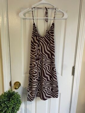 Garage Brown & Cream Rave Festival Retro Swirl Mini Dress